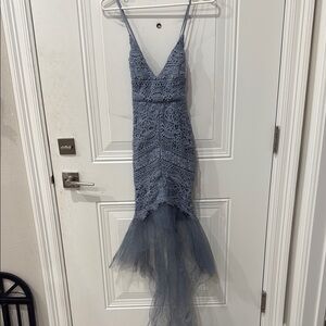 Chic Blue Lace Evening Gown